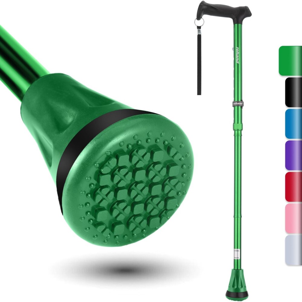 REHAND Walking Cane - Foldable, Adjustable, Collapsible Walking Canes for Men & Women, Heavy Duty All Terrain Tip, with Travel Bag | Walking Sticks for Seniors & Adults (Green)