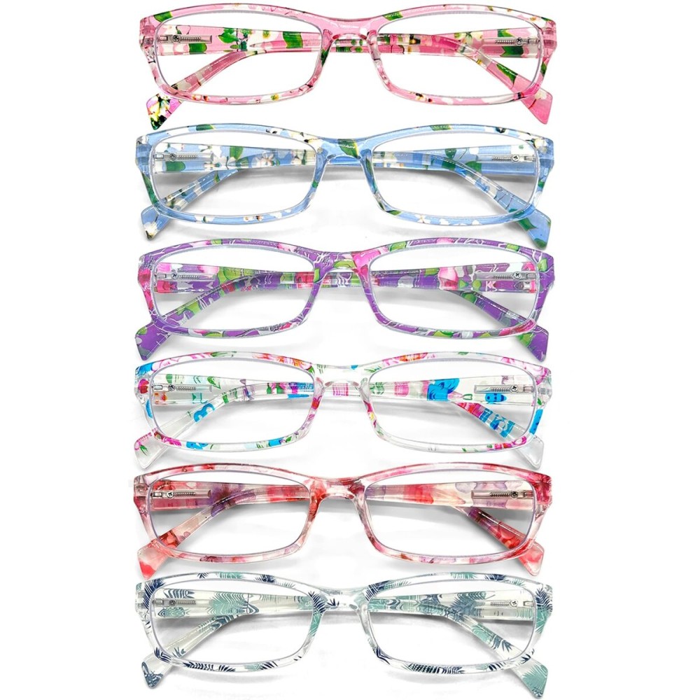 Henotin 6-Pack Reading Glasses Blue Light Blocking Anti Eyestrain Computer Reading Glasses for Women and Men Readers (Mix Color-B, 3.00, Diopters)