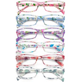 Henotin 6-Pack Reading Glasses Blue Light Blocking Anti Eyestrain Computer Reading Glasses for Women and Men Readers (Mix Color-B, 3.00, Diopters)