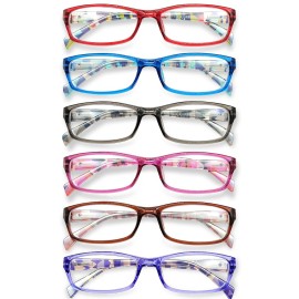 Henotin 6-Pack Reading Glasses Blue Light Blocking Anti Eyestrain Computer Reading Glasses for Women and Men Readers (Mix Color-A, 2.00, Diopters)