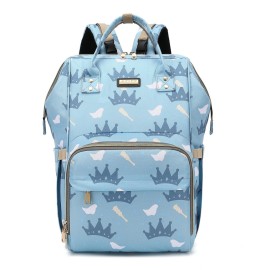 Diaper Bag Backpack, Diaper Bags for Baby Girls Boys, Baby Bags for Moms Dads, Nappy Changing Bag with Insulated Pockets,Multi-functional Waterproof Backpack with Stroller straps-Light blue crown