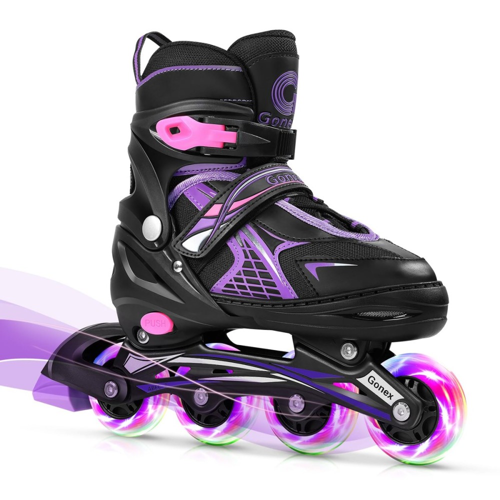 Gonex Inline Skates for Girls Boys Kids, Adjustable Skates Outdoor Blades Inline Roller Skates for Children Teens Women with Light Up Wheels for Indoor Outdoor Backyard Skating, Purple M
