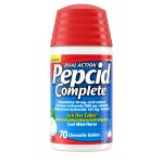 Pepcid Complete Acid Reducer + Antacid Chewables, 10mg Famotidine, 800mg Calcium Carbonate & 165mg Magnesium Hydroxide per Heartburn Medicine Tablet, Antacid Chews, Mint, 70 ct