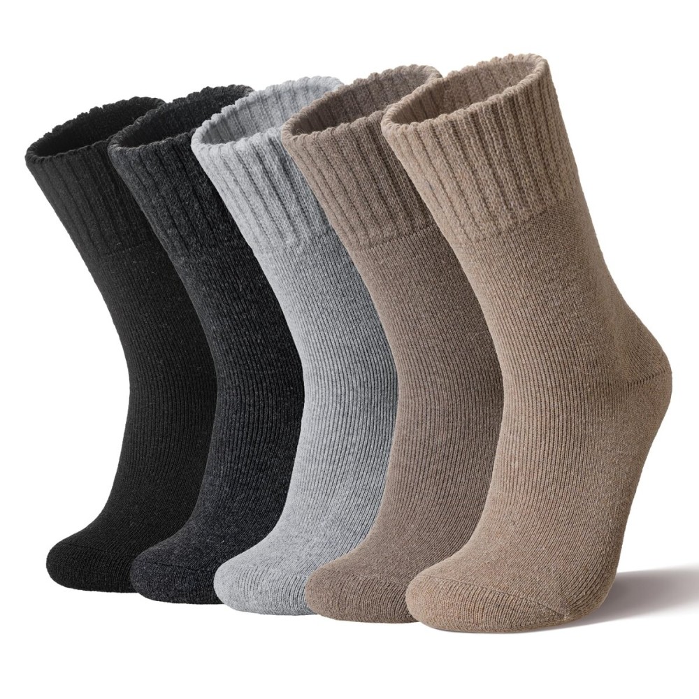 Velice Women Wool Socks Thick Thermal Hiking Warm Winter Crew Cushion Cozy Work Boot Socks 5 Pairs(Black/Dark Grey/Grey/Brown/Camel)