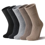 Velice Women Wool Socks Thick Thermal Hiking Warm Winter Crew Cushion Cozy Work Boot Socks 5 Pairs(Black/Dark Grey/Grey/Brown/Camel)