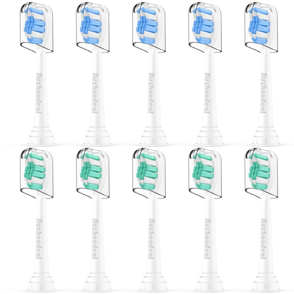 Jiuzhoudeal Replacement Toothbrush Heads Compatible with Philips Sonicare, Brush Heads for Sonicare C2 Plaque Control Protective Clean 4100 5100 6100 Electric Toothbrush White&Blue, 10-Pack