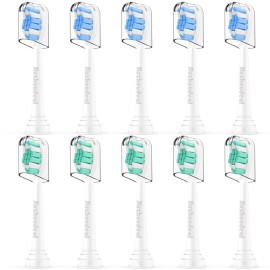 Jiuzhoudeal Replacement Toothbrush Heads Compatible with Philips Sonicare, Brush Heads for Sonicare C2 Plaque Control Protective Clean 4100 5100 6100 Electric Toothbrush White&Blue, 10-Pack