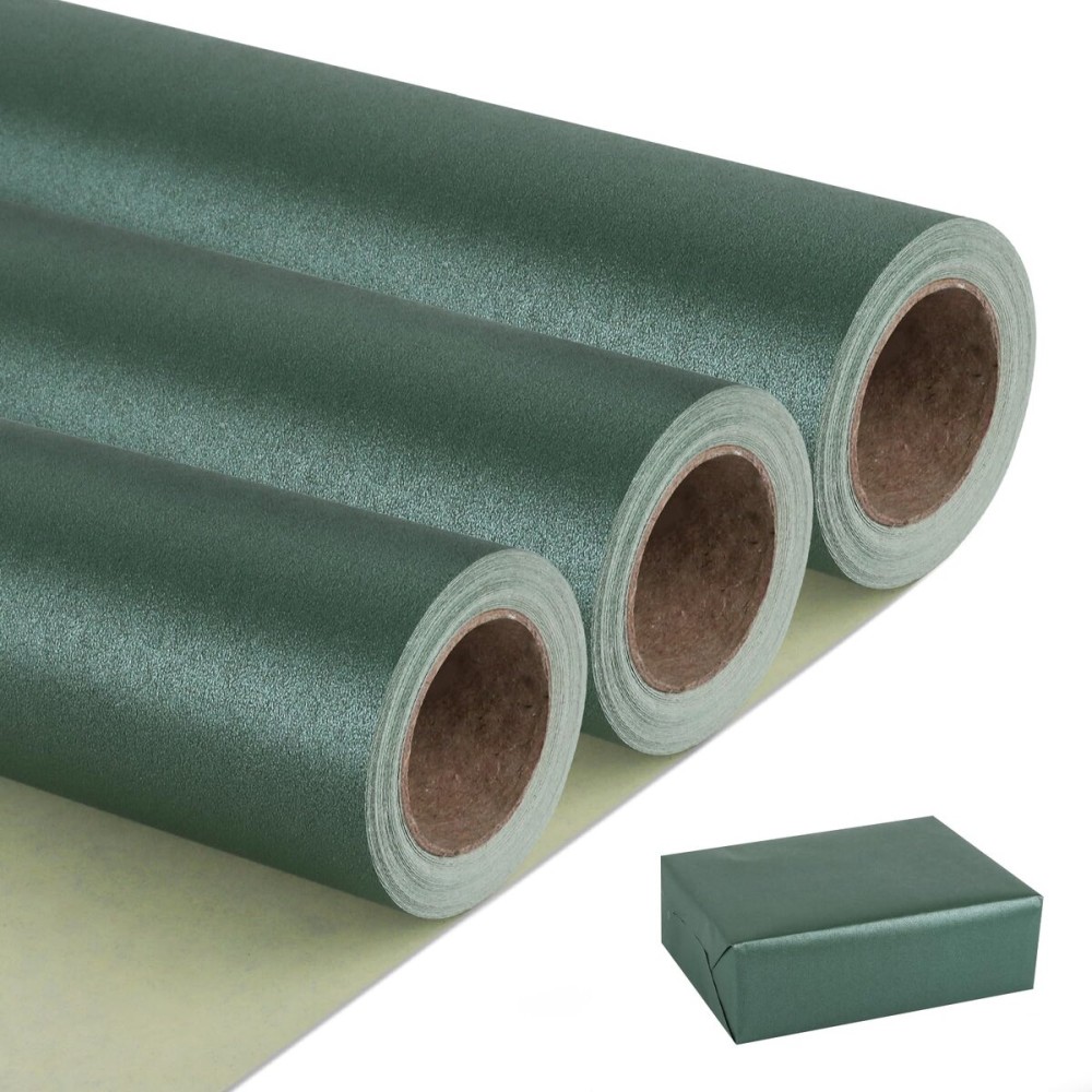 NESCCI Dark Green Matte Wrapping Paper,Solid Color Pearly-Lustre Paper-3 Roll,17 Inches X 32.8 Feet Per roll.Gift Wrapping Paper,Perfect for Wedding,Valentine\'s Day,Birthday, Christmas,Baby Shower