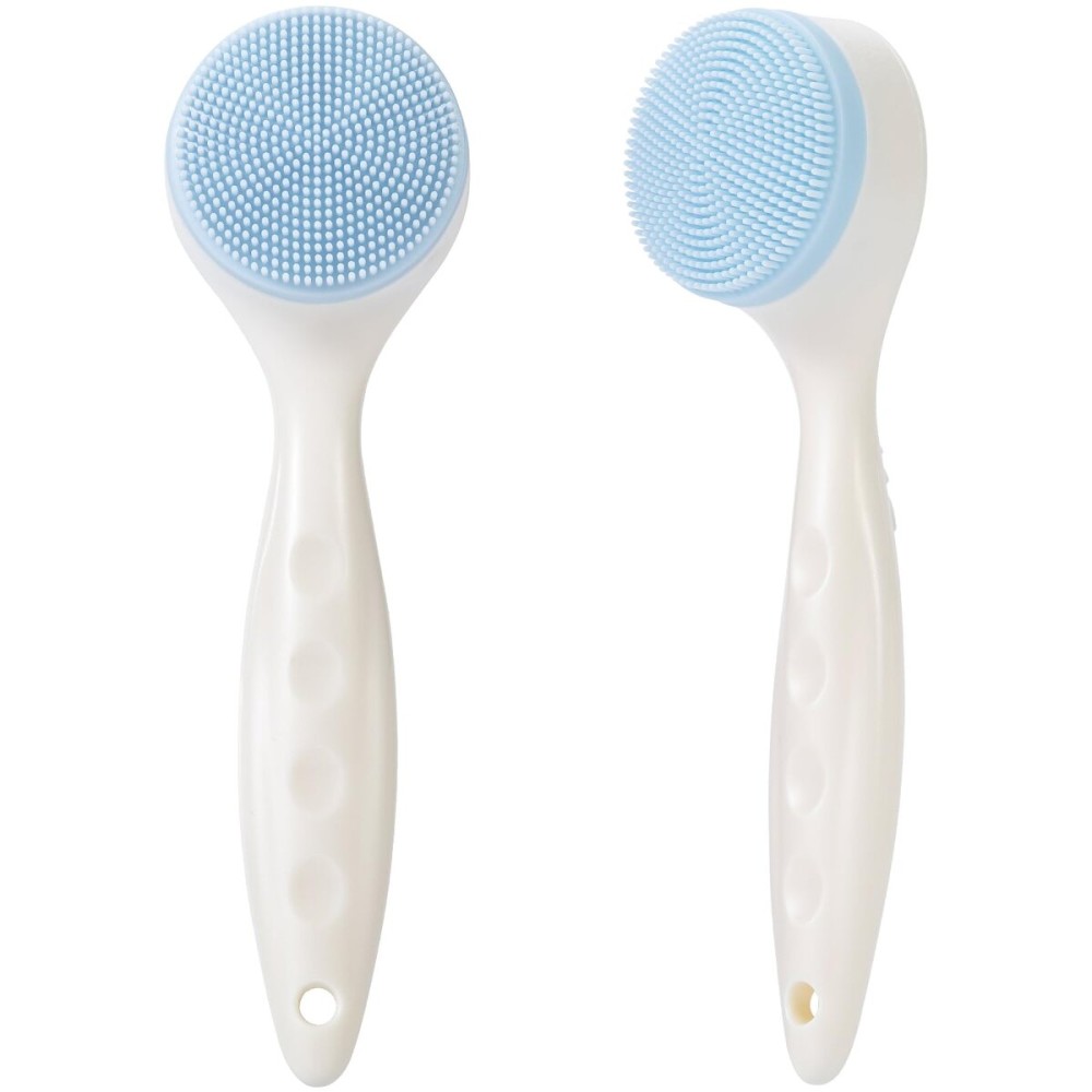 Beomeen 2 Pack Silicone Face Scrubber Exfoliating Brush, Manual Handheld Facial Cleansing Brush Blackhead Scrubber, Soft Bristles Waterproof for Face Skincare (Round-Blue Head)
