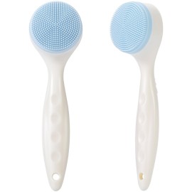 Beomeen 2 Pack Silicone Face Scrubber Exfoliating Brush, Manual Handheld Facial Cleansing Brush Blackhead Scrubber, Soft Bristles Waterproof for Face Skincare (Round-Blue Head)