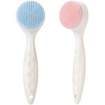 Beomeen 2 Pack Silicone Face Scrubber Exfoliating Brush, Manual Handheld Facial Cleansing Brush Blackhead Scrubber, Soft Bristles Waterproof for Face Skincare (Round-Blue Head+Pink Head)