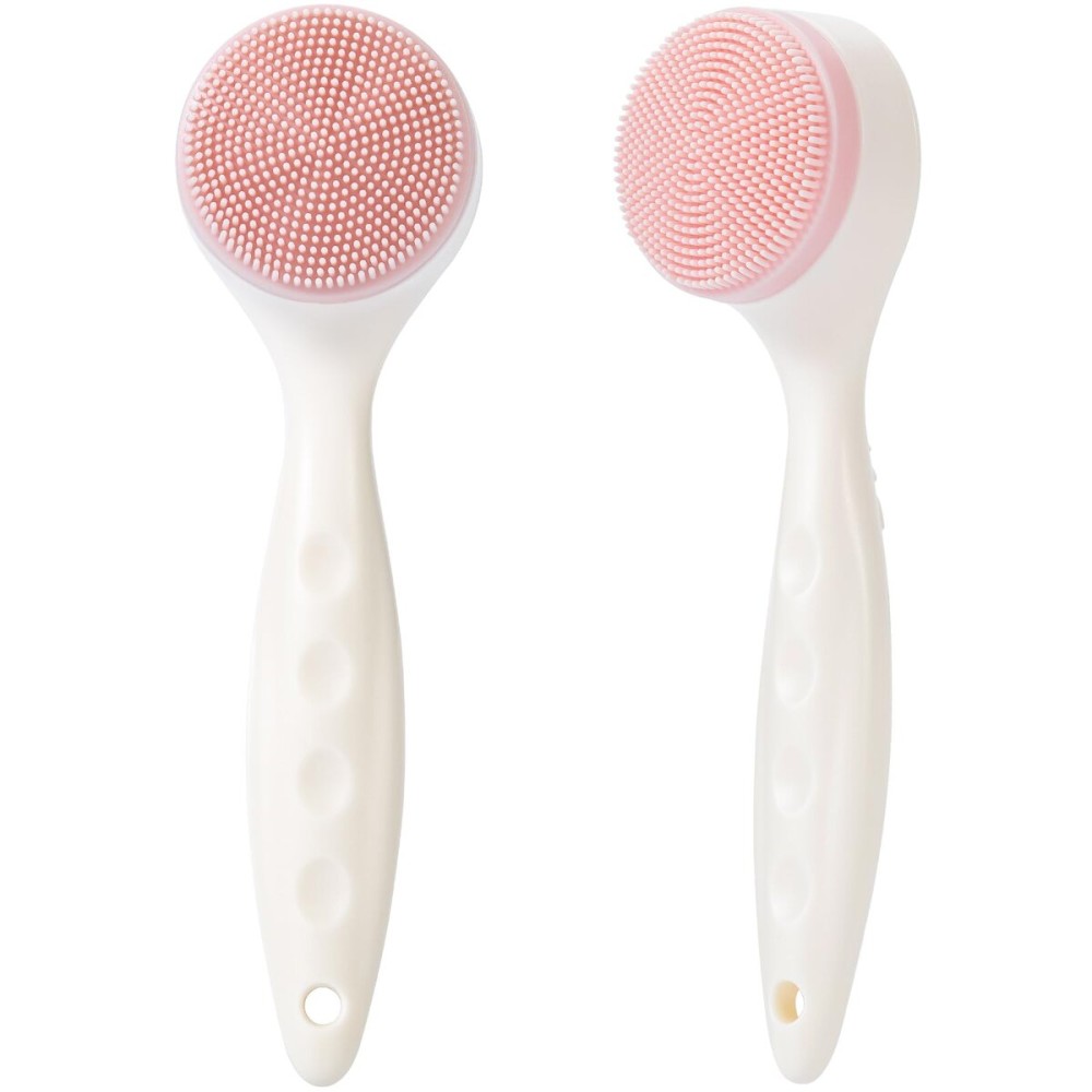 Beomeen 2 Pack Silicone Face Scrubber Exfoliating Brush, Manual Handheld Facial Cleansing Brush Blackhead Scrubber, Soft Bristles Waterproof for Face Skincare (Round-Pink Head)