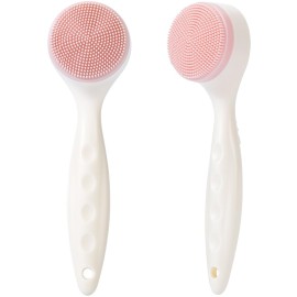 Beomeen 2 Pack Silicone Face Scrubber Exfoliating Brush, Manual Handheld Facial Cleansing Brush Blackhead Scrubber, Soft Bristles Waterproof for Face Skincare (Round-Pink Head)