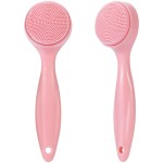 Beomeen 2 Pack Silicone Face Scrubber Exfoliating Brush, Manual Handheld Facial Cleansing Brush Blackhead Scrubber, Soft Bristles Waterproof for Face Skincare (Round-Pink)