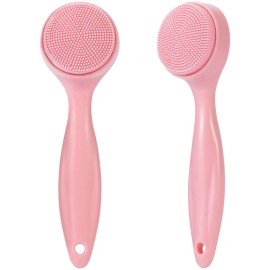 Beomeen 2 Pack Silicone Face Scrubber Exfoliating Brush, Manual Handheld Facial Cleansing Brush Blackhead Scrubber, Soft Bristles Waterproof for Face Skincare (Round-Pink)