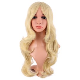 MapofBeauty 24 Inch/60 cm Charming Synthetic Long Wavy Side Bangs Women Party Anime Cosplay Wig (Mixed Golden)