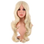 MapofBeauty 24 Inch/60 cm Charming Synthetic Long Wavy Side Bangs Women Party Anime Cosplay Wig (Mixed Blonde)