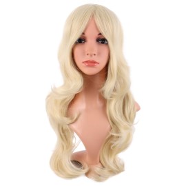 MapofBeauty 24 Inch/60 cm Charming Synthetic Long Wavy Side Bangs Women Party Anime Cosplay Wig (Mixed Blonde)
