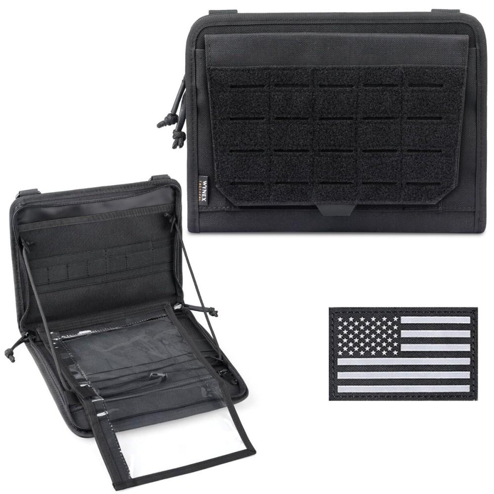 WYNEX Tactical Folding Admin Pouch, Molle Tool Bag of Laser-Cut Design, Utility Organizer EDC Medical Bag Modular Pouches Tactical Attachment Waist Pouch Include U.S Patch (Black (Upgrade))