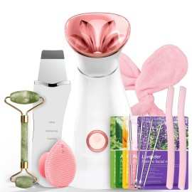 Facial Steamer Skin Care Kit: Face Steamer Home Spa Deep Cleaning Unclogs Pores - Humidifier Hot Mist Relaxing Self Care Gifts for Women with 17 Skin Care Tools
