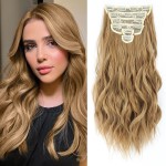Fliace Clip in Hair Extensions, 6 PCS Natural & Soft Hair & Blends Well Hair Extensions, Lonng Wavy Hairpieces(16inch, 6pcs,Golden Blonde)