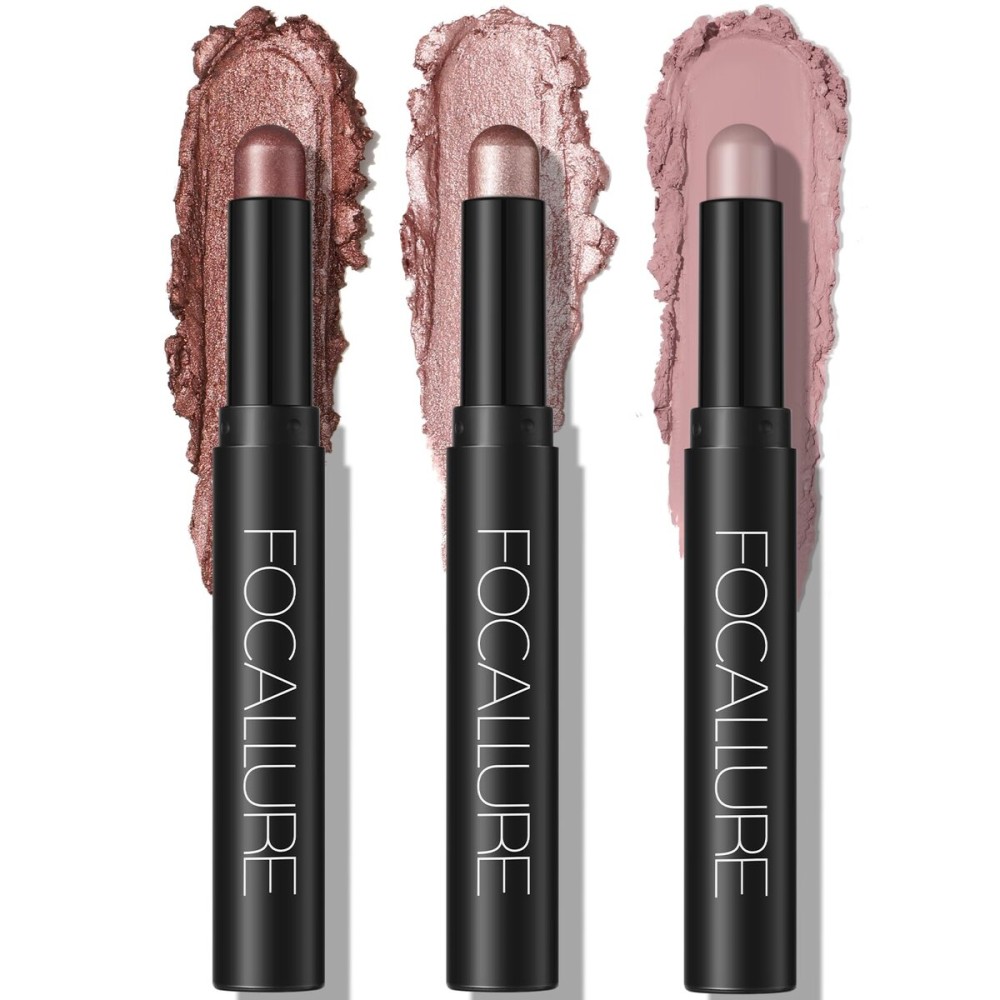 FOCALLURE 3PCS Cream Eyeshadow Stick Sets,Matte and Shimmer Eye Brightener, High Pigmented Crease-proof Pencil,Long Lasting Eye Shadow Highlighter Makeup,Rose Mirage