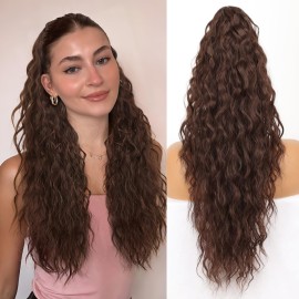 ORSUNCER Ponytail Extension Claw 22 Curly Pony Tail Clip in Claw Hair Extensions Fluffy Natural Looking Synthetic Hairpiece for Women Medium Brown