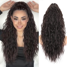 ORSUNCER Ponytail Extension Claw 22 Curly Pony Tail Clip in Claw Hair Extensions Fluffy Natural Looking Synthetic Hairpiece for Women Black Brown