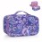 Relavel Travel Makeup Bag, Small Floral Cosmetic Bag with Makeup Brush Compartment, Portable Makeup Pouch for Women, Double Layer Cute Toiletry Organizer Bag, Purple Flower