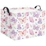 HIYAGON Rectangular Pink Basket for Girls Kids Baby Storage Basket Toy Storage Bin Organizer Box Room Decor(Watercolor Butterfly)