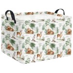 HIYAGON Rectangular Storage Basket Collapse Canvas Fabric Cartoon Bin Organizer Box with Handles for Organizing Home Kitchen Room Decor(Woodland Animal)