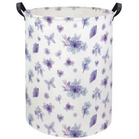 HIYAGON Baby Laundry Basket Baby Hamper for Nursery Girl Kids Butterfly Hamper Cute Kids Toys Storage Bin Organizer Butterfly Room Decor for Home(Purple Flower)