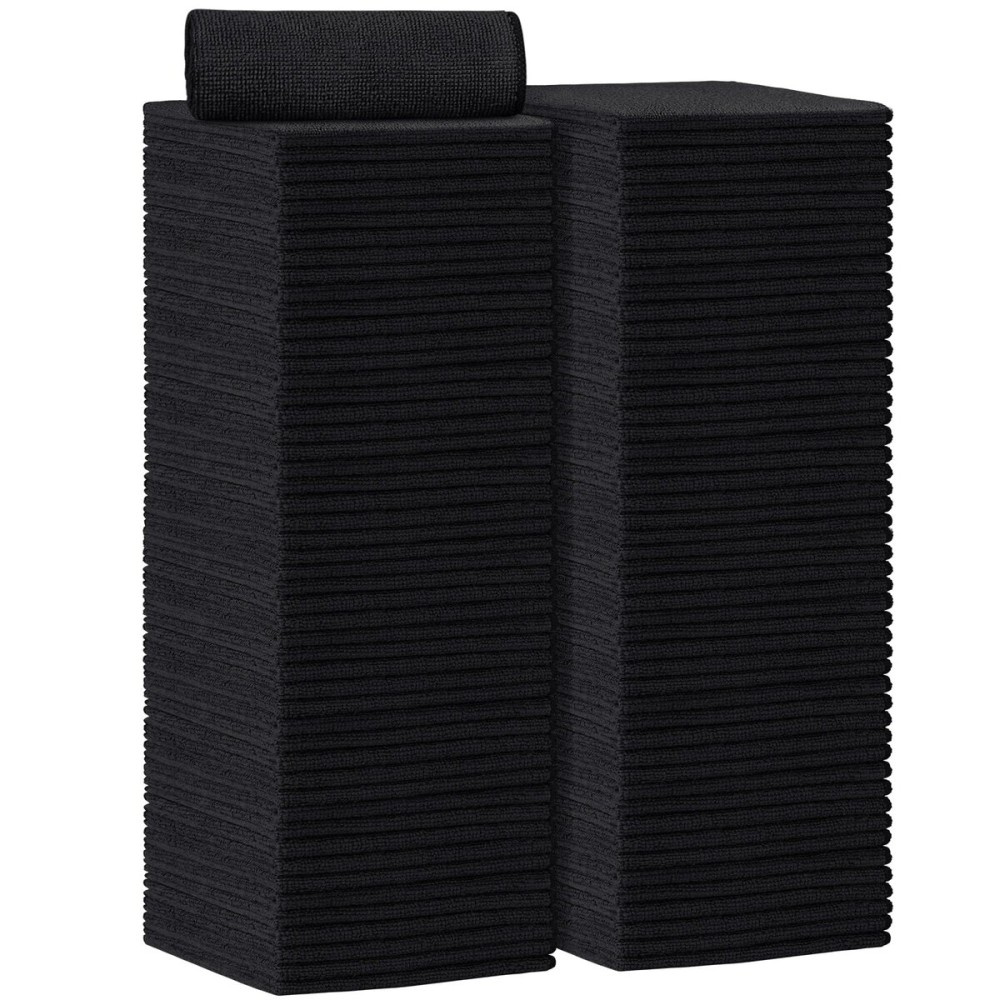 AIDEA Microfiber Cleaning Cloth 100PK, Soft Microfiber Towels for Cars, Absorbent Cleaning Rags, Lint-Free Streak-Free Wash Cloths for House, Kitchen, Window(12inx12in), Black