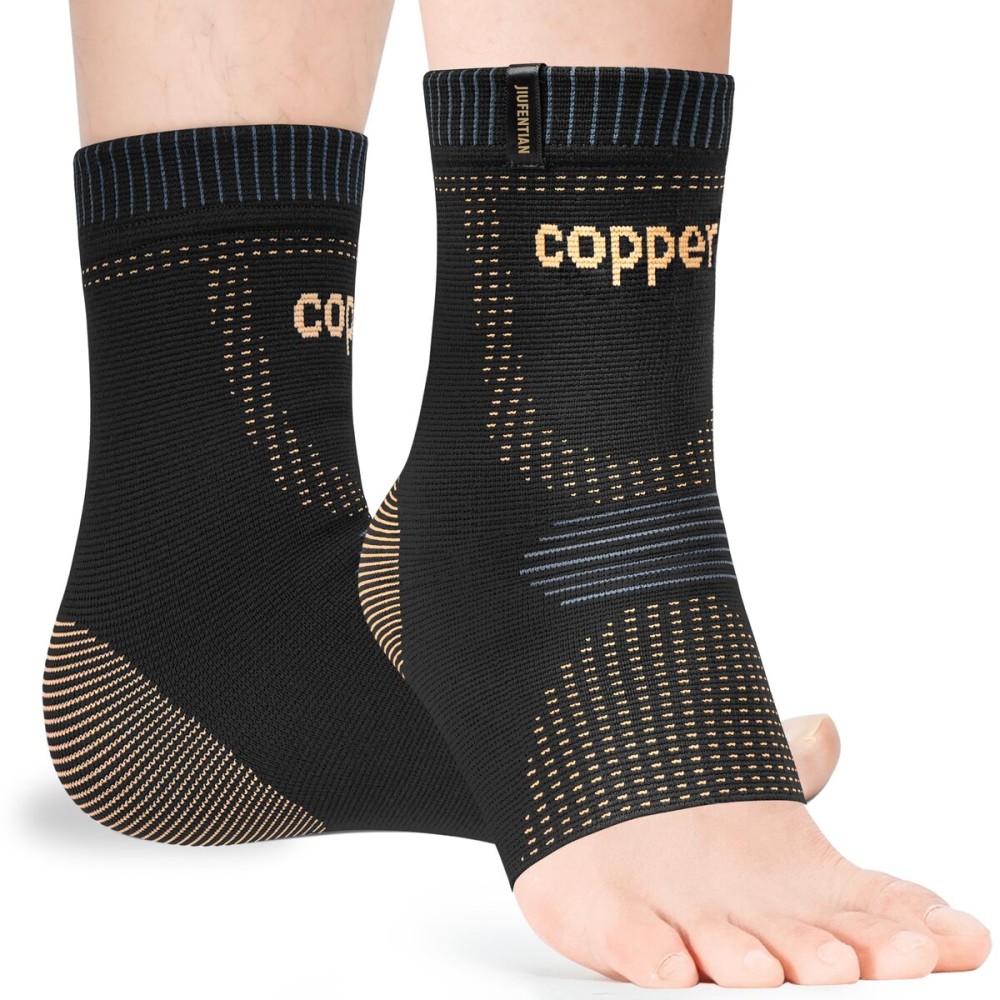 JIUFENTIAN Copper Ankle Brace for Achilles Tendonitis Women and Men (2 pack) - Breathable Ankle Support Brace for Sprained, Sprain,Sports Injury Recovery,Copper Infused- Foot Pain Relief (Large)