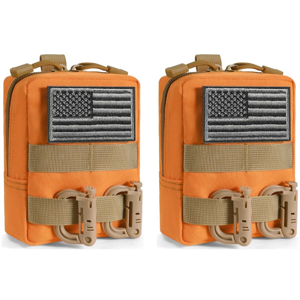 FRTKK 2 Pack Molle Pouches - Tactical Compact Water-Resistant EDC Pouch Bag Small Utility Pouch (2 Pack-Orange)