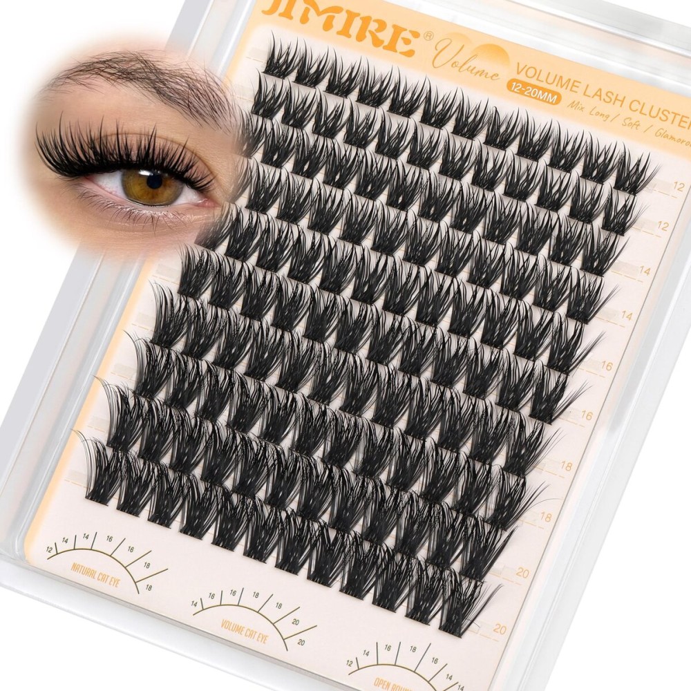 JIMIRE Volume Lash Clusters Manga Eyelash Clusters 12-20MM D Curly Fairy Cluster Eyelash Extensions Fluffy Lashes Clusters 120Pcs DIY Individual Lashes Extensions at Home