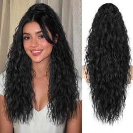 ORSUNCER Ponytail Extension Claw 22 Curly Pony Tail Clip in Claw Hair Extensions Fluffy Natural Looking Synthetic Hairpiece for Women Black