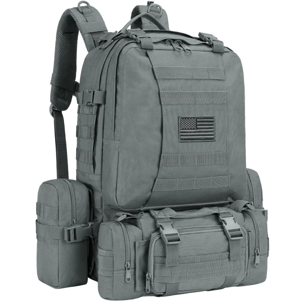 CVLIFE Tactical Backpack Military Army Rucksack 60L Large Assault Pack Detachable Molle Bag, Grey
