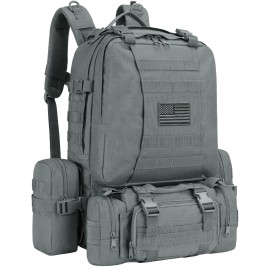 CVLIFE Tactical Backpack Military Army Rucksack 60L Large Assault Pack Detachable Molle Bag, Grey