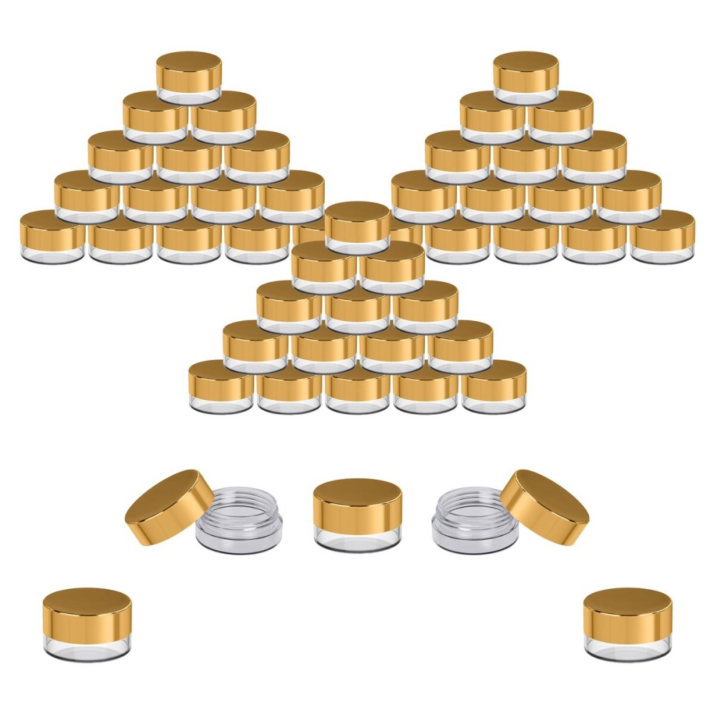 Houseables Sample Containers, Sample Jars, Lip Balm Containers, Mini Jars with Lids, Small, Empty, Makeup, Powder, Gloss, Cosmetic, Tiny, Dab, Wax, Scrub, Little, Travel, Plastic, Gold, 3 Gram, 50 PK