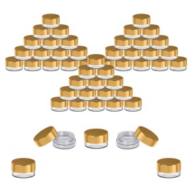 Houseables Sample Containers, Sample Jars, Lip Balm Containers, Mini Jars with Lids, Small, Empty, Makeup, Powder, Gloss, Cosmetic, Tiny, Dab, Wax, Scrub, Little, Travel, Plastic, Gold, 3 Gram, 50 PK
