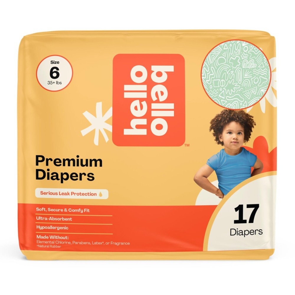 Hello Bello Premium Diapers Size 6 (35+ lbs) Daring Doodlers Designs, 17ct Jumbo Pack
