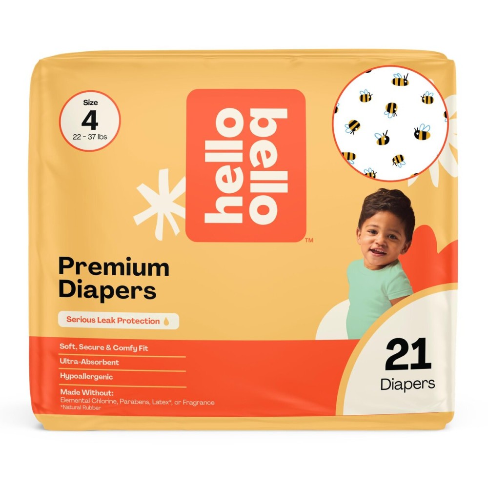 Hello Bello Premium Diapers Size 4 (22-37 lbs) Busy Bees Designs, 21ct Jumbo Pack