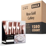 Rose Gold Plastic Silverware Set (1280 Bulk Pack) Disposable Cutlery Utensils, 80 Forks, 40 Knives, 40 Spoons, Heavy Duty Rose Gold Flatware For Holidays, Parties, Dinners, Weddings, and Occasions