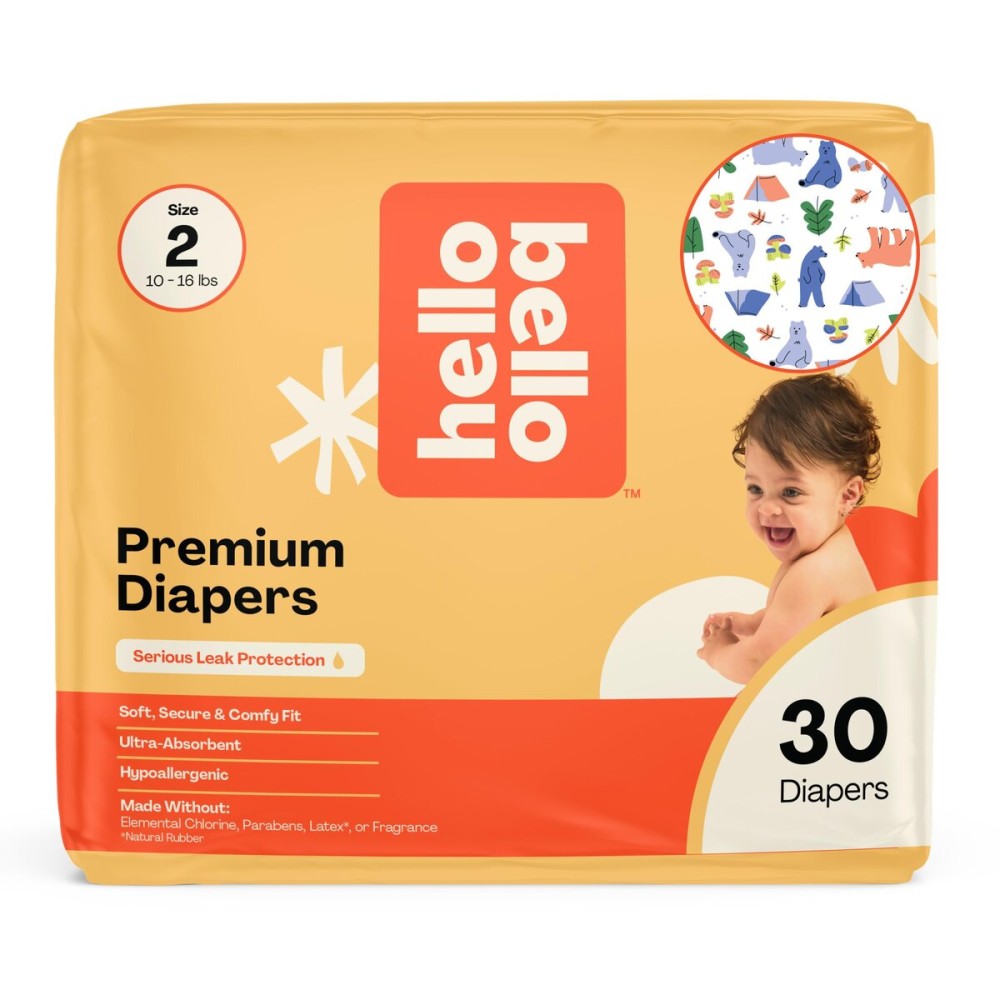 Hello Bello Premium Diapers Size 2 (10-16 lbs), Happy Camper Designs, 30ct Jumbo Pack