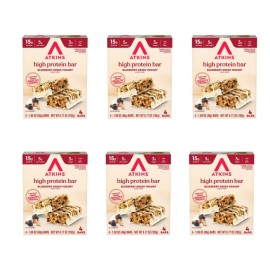 Atkins Blueberry Greek Yogurt Flavor, High Protein Bar, 15g Protein, 3g Sugar, 5g Net Carb, High Fiber Snacks, Keto Friendly Protein Bars, 4 Count (Pack of 6)