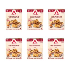 Atkins Chocolate Almond Caramel High Protein Bars, Keto Snacks, 15g Protein, 3g Net Carbs, 1g Sugar, Gluten Free Protein Bars, High Fiber Snacks, Low Sugar, 4 Count (Pack of 6)