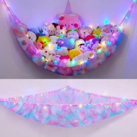 Unicorn Castle Stuffed Animals Net or Hammock Kids Toy Storage Organizer with LED Light Hanging Corner Stuffed Animals Holder Kids Girls Room Decor,Blue-Purple,XLarge (Pack of 1)