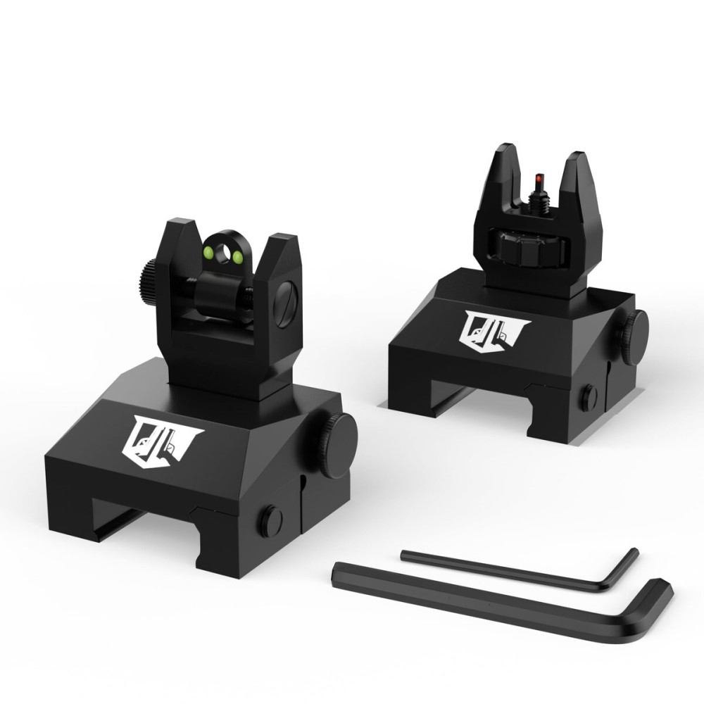 OZARK ARMAMENT Fiber Optic Flip Up Iron Sights - Flip Up Sights Rail Mounted Battle Sights - Front and Rear Sight Set