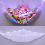 Unicorn Castle Stuffed Animals Net or Hammock Kids Toy Storage Organizer with LED Light Hanging Corner Stuffed Animals Holder Kids Girls Room Decor,White,XLarge (Pack of 1)